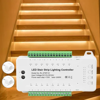 16 Ступеней Интеллектуальный Датчик ступени лестницы, Шаговый контроллер, Отслеживание света, Светодиодный контроллер световой панели на лестнице