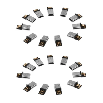 20 Шт Mini USB 5-контактный штекер DIY SMT Разъем Серебристый Тон Темно-серый