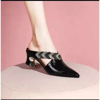 2023 Новые женские туфли на каблуке Летние блестящие Модные трендовые тапочки Роскошные повседневные Сексуальные Классические Элегантные босоножки на высоком каблуке большого размера