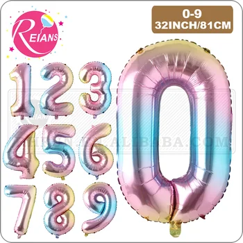 32-Дюймовые воздушные шары из алюминиевой фольги с радужным номером, День рождения, свадьба, вечеринка, украшения для душа ребенка, игрушка для мальчика, воздушный шар 0-9 цифр