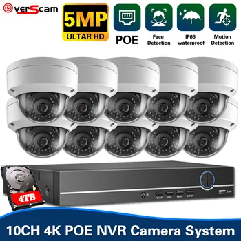 5-Мегапиксельная POE Система видеонаблюдения 4K 10CH POE NVR Комплект Наружного Водонепроницаемого видеонаблюдения IP Купольная Камера Комплект Системы видеонаблюдения 8CH XMEYE