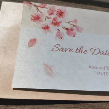 50 шт./лот Персонализированная открытка с благодарностью или сохранением даты с бесплатным цветочным конвертом Cherry Blossom доступен весь набор