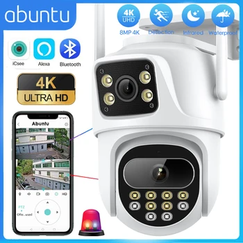 ABUNTU 8MP 4K PTZ IP-Камера С Двойным Экраном и Двумя Lnes Наружная Wifi Камера Наблюдения ИК Ночного Видения Smart Auto Tracking ICSEE APP
