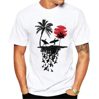 FPACE, Лидер продаж, мужская футболка с художественным дизайном, Летние футболки с принтом Surf Island в стиле ретро, топы с круглым вырезом и коротким рукавом, забавные футболки