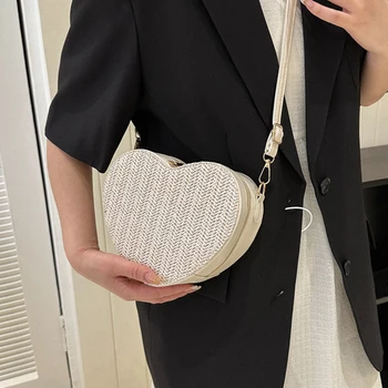 ISKYBOB 3D в форме сердца, плетеная из соломы Летняя пляжная сумка в богемном стиле, маленький твердый кошелек для мобильного телефона, женские дизайнерские сумки через плечо