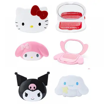 Kawaii Sanrio Cinnamoroll Hello Kitty Kuromi Складной Зеркальный Набор Аниме Фигурка Портативное Удобное Хранение Hd Зеркало Простой Подарок Для Девочки