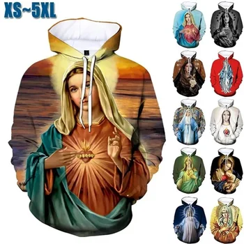 Virgin Mary Loves All Графическая Толстовка С Капюшоном Для Мужчин С 3D Принтом, Персонализированные Повседневные Пуловеры Оверсайз, Толстовки Sudaderas Para Hombres