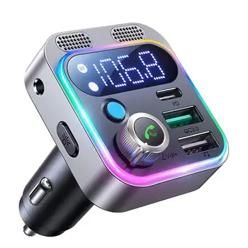 Автомобильный адаптер Bluetooth 5.2 FM-передатчик аудио Более мощный Двойной микрофон Глубокий басовый звук 48 Вт PD и QC3.0 Быстрое автомобильное зарядное устройство USB