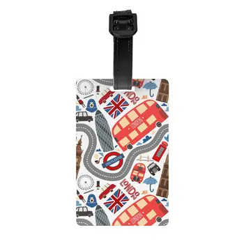 Багажные бирки с рисунком London Doodles для чемоданов с Британским флагом, красная идентификационная наклейка для защиты конфиденциальности автобуса