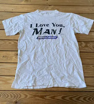 Винтажная мужская футболка Bud Light I Love you man с коротким рукавом, Размер M, Белая Q6