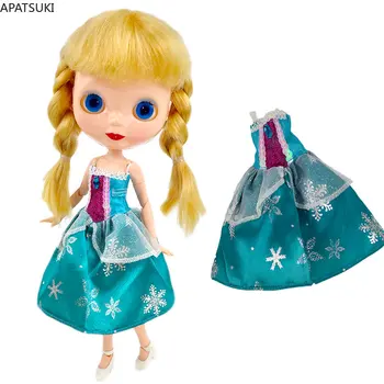 Голубые снежинки, кукольная одежда для куклы Blythe, платье принцессы, платье для Neo Blythe, аксессуары 1/6, наряды для кукол Licca