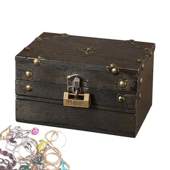 Деревянный сундук Пиратский сундук Ящик для хранения ювелирных изделий Сувениров Коллекции монет и предметов домашнего декора Маленький сундук