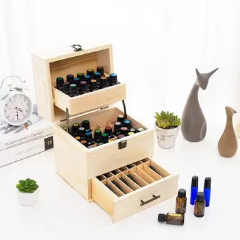 Деревянный ящик для хранения эфирных масел, 59 слотов, 3-ярусный контейнер для бутылок объемом 15 мл и 10 мл, прочный и стильный органайзер