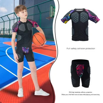 Детская футбольная форма вратаря, Защитная губка, Тренировочный топ для футбола с коротким рукавом, Спортивные компрессионные брюки с защитой от столкновений