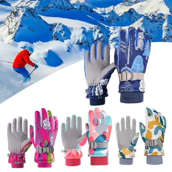 Детское зимнее снаряжение для снежных видов спорта, зимние перчатки с принтом для детей, водонепроницаемые, ветрозащитные, теплые лыжи для мальчиков, для активного отдыха для детей