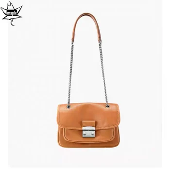 Дизайнерская сумка с цепным замком в стиле ретро, простая женская сумка через плечо из воловьей кожи, высококачественный прочный кошелек