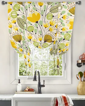 Желтая оконная занавеска с геометрической цветочной текстурой для гостиной, домашнего декора, жалюзи, шторы для кухни, короткие занавески