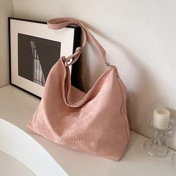 Женская сумка 2024, однотонный буквенный принт, модная сумка через плечо из искусственной кожи на молнии большой емкости, универсальная повседневная женская сумка 여자 가방