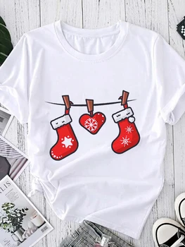 Женская футболка с коротким рукавом Female Fashion Festival Tee, Графическая Футболка, Веселый Рождественский Чулок, Футболки с Мультяшным принтом