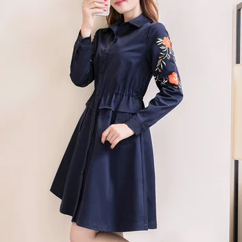 Женское Корейское новое весеннее платье 2023 года, платье-рубашка средней длины, женское Весенне-осеннее платье с вышивкой 200 кг, платье со скрытым мясом