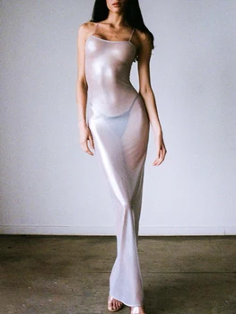 Женское сексуальное Смелое бикини, летнее прозрачное платье на тонких бретельках без рукавов для пляжного купального костюма