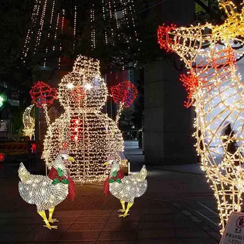 Зажгите рождественского цыпленка На открытом воздухе, курицу на солнечной батарее, с шарфом, праздничное украшение, Рождественские украшения со светом
