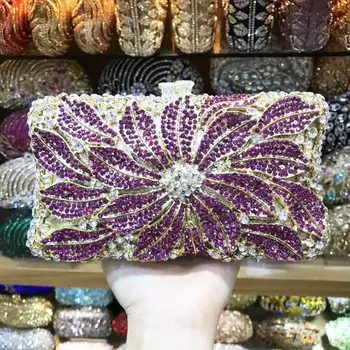 Золотая серебряная сумочка в виде цветка с кристаллами бриллиантов женские вечерние мини-сумочки Клатч из Фушии Свадебный чехол SC752