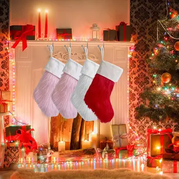 Изысканный Рождественский чулок, вязаный Рождественский чулок, Рождественский чулок со шнурком, Праздничная плюшевая сумка для носков на праздник
