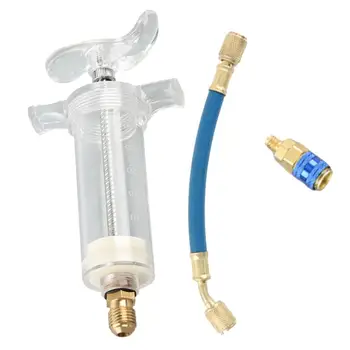 Инжектор масла для кондиционера 30 мл, инжектор системы кондиционирования воздуха с разъемом 1/4 дюйма, Синяя жидкость для инжектора кондиционера