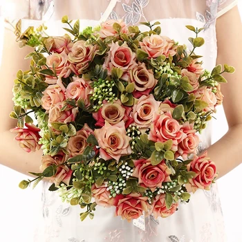Искусственная вьющаяся роза Искусственный поддельный цветок Букет роз Свадебный букет