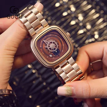 Квадратная европейская и американская мода Guou Guo стальной ремень водонепроницаемые часы календарь личностный тренд гендерно нейтральный