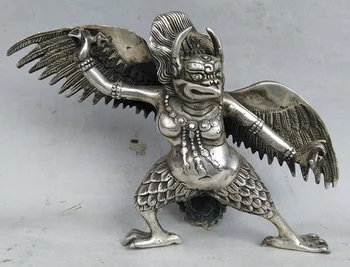 Китайский Старый Тибет, Серебряная статуя Гаруды с крылатым черепахом ручной работы из Красного дерева