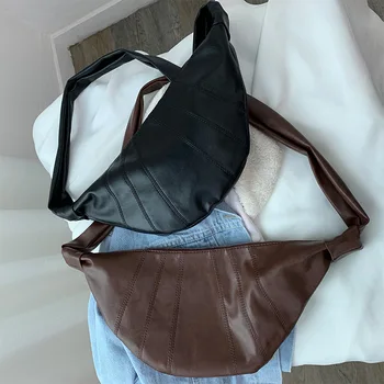Корейская модная сумка из коровьего рога 2023 Новая винтажная сумка через плечо с одним плечом, простой однотонный поясной рюкзак