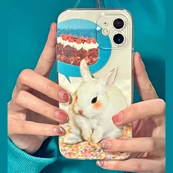 Корейский забавный милый чехол для телефона Cake Rabbit для iPhone 11 12 13 Pro Max Чехол для телефона Kawaii Cartoon для iPhone XR XS MAX 7 8 Plus
