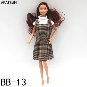 Коричневый комплект модной кукольной одежды в клетку для куклы Барби, классическое платье, белый топ, аксессуары для кукол 1/6, детские игрушки