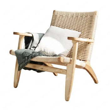 Кресло для отдыха на балконе из массива дерева, диван для чтения, кресло для гостиной, Плетеное из веревки, Ленивое домашнее кресло