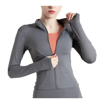 Куртка для бега, женский спортивный топ, Дышащая, впитывающая пот, Быстросохнущая, Эластичная спортивная куртка для бега на молнии