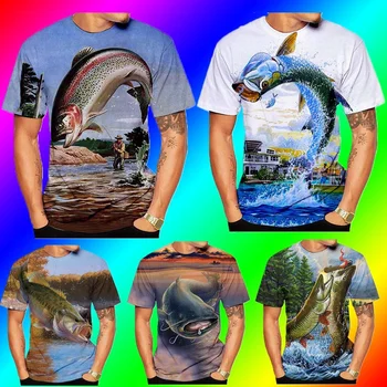 Летняя модная футболка с 3D глубоководной рыбой, повседневные мужские топы, крутая футболка с изображением свирепой рыбы, повседневная футболка в стиле Харадзюку