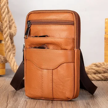 Мини-сумка через плечо для телефона, уличная сумка для телефона, маленькие сумки из натуральной кожи для мужчин, мужская сумка для ключей, поясная сумка на ремне