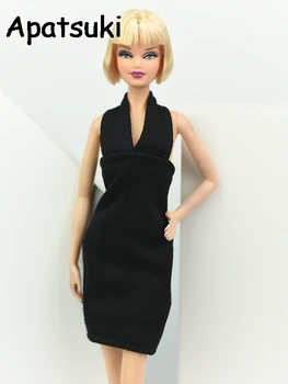 Модное маленькое черное платье для куклы Барби, цельные вечерние платья, праздничная одежда для принцессы Барби, аксессуары для куклы 1/6