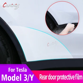 Наклейки с прозрачной отделкой из ТПУ для автомобиля Tesla Model 3 Model Y, Треугольная Защитная пленка для задней двери, Аксессуары для ремонта