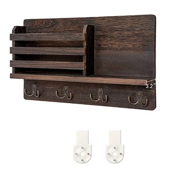 Настенный держатель для почты Деревянный органайзер для сортировки почты с 4 двойными крючками для ключей и плавающей полкой Декор для дома в деревенском стиле