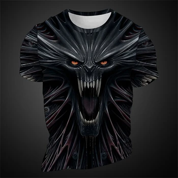Новая Ретро Мужская футболка Horror Demon С 3D Принтом, Топы С Коротким Рукавом, Уличная Мужская Одежда в стиле Хип-Хоп, Свободный Негабаритный Быстросохнущий Пуловер