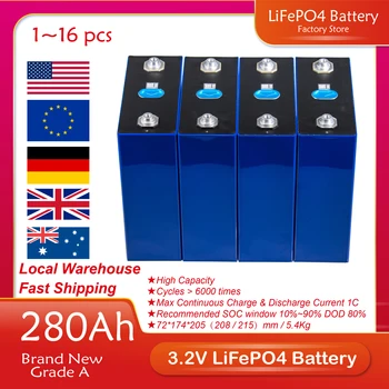 Новая аккумуляторная батарея Lifepo4 емкостью 280 310 Ач, 3,2 В, класс 6000 циклов, литий-железо-фосфатная призма, Солнечная энергия