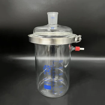 Однослойная цилиндрическая бутылка с плоским дном для открытого реактора 3000 мл 29/42, фланцевый зажим 200 мм, С галочкой, Съемная насадка GL14mm