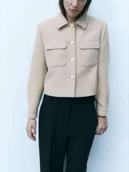 Осенью 2023 года Новый женский модный и универсальный повседневный блейзер с карманом на лацкане, украшенный смешанным коротким блейзером
