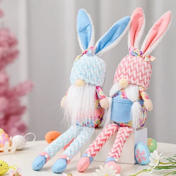 Пасхальный Длинноногий кролик, Гном, Плюшевый кролик ручной работы для кукольных украшений, Весенние Детские Пасхальные подарки, Праздничная Домашняя вечеринка
