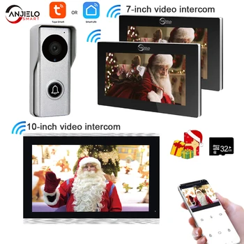Приложение TUYA 1080P Видеодомофон 140 ° Домофон для дома Беспроводной WiFi умный видеодомофон с камерой и сенсорным монитором