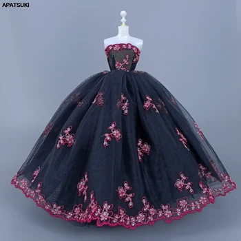 Свадебное платье ручной работы в черно-красный цветок для куклы Барби Одежда Наряды Вечернее платье 1/6 Аксессуары для кукол Детские игрушки DIY