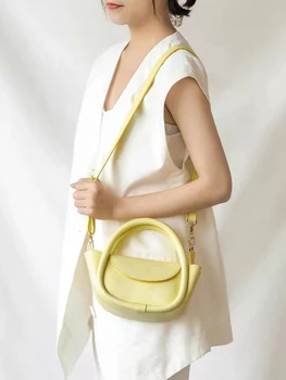 Сделай САМ, новые модные дизайнерские мини-сумки через плечо, однотонные желтые сумки через плечо из коровьей кожи, наушники, губная помада, маленькие сумки для хранения